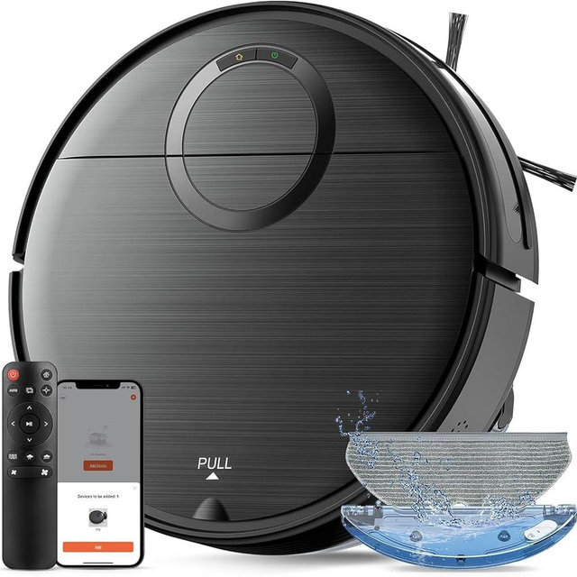 UMMUND Robot Vacuum and Mop Combo, 2 in 1 Mopping Robotic Vacuum Cleaner with Schedule, Wi-Fi/App/Remote, Strong Suction, Self-Charging, Slim, Ideal for Hard Floor, Pet Hair, Low-Pile Carpet