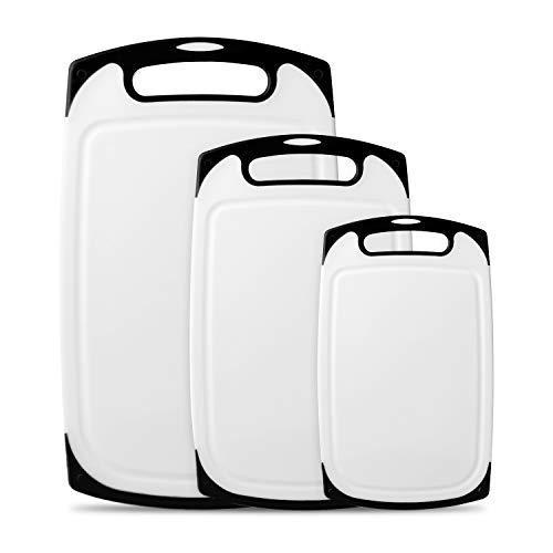 Kitchen Plastic Cutting Board Set - Dishwasher Safe Non-Slip Cutting Boards with Juice Grooves, Easy Grip Handles, BPA Free, Non-Porous - Large and Thick Chopping Board (3 Piece Set - Black)