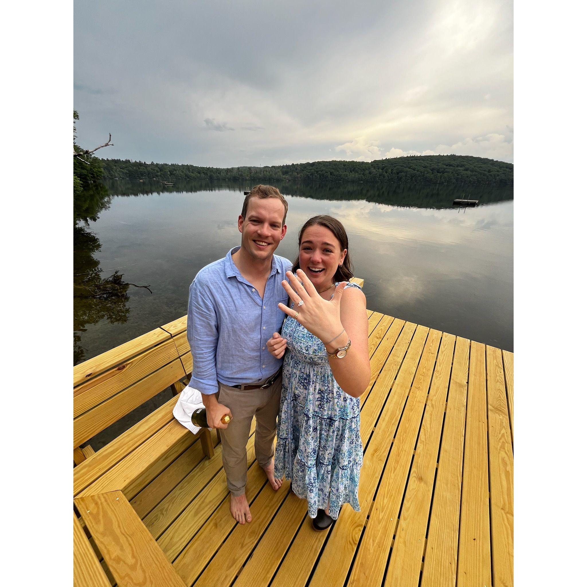 Henry proposing on July 14 at Anna's family's cabin in Norfolk, CT.