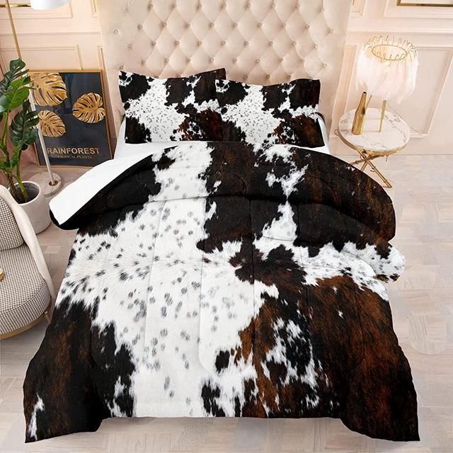 Tailor Shop Black White Cow Print Comforter Set King, Western Farmhouse Cow Print Bedding in A Bag, Rustic Cowhide Comforter Set with 2 Matching Pillowcases Bedroom Decor…