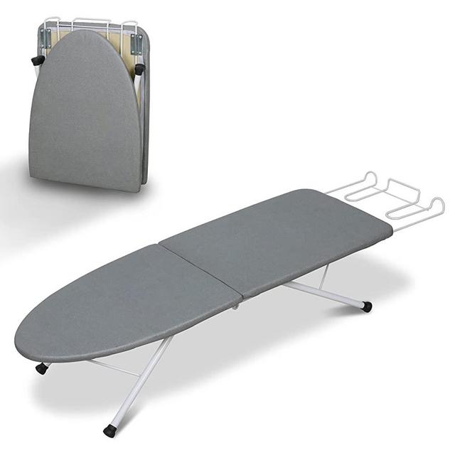 2023 Reinforced Tabletop Ironing Board,Portable Iron Board with Iron Rest, Foldable Small Ironing Board with Heat Resistant Cover and 100% Cotton Pad, 31.5"x11.8"x7", Grey