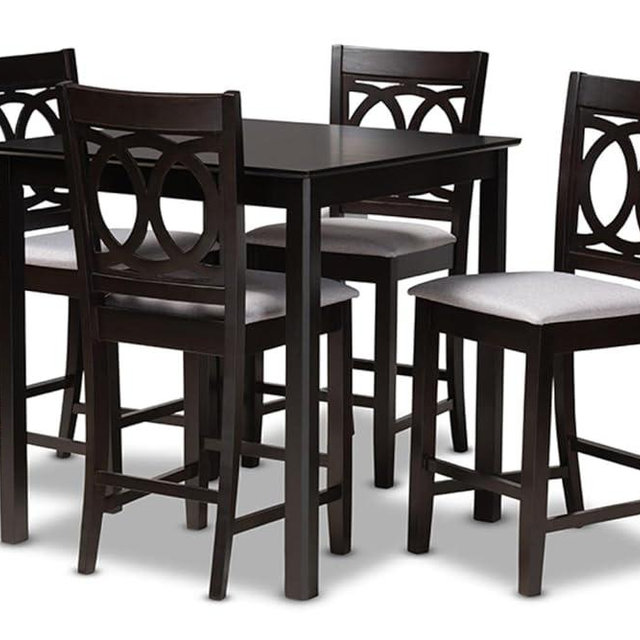 Baxton Studio Lenoir Modern and Contemporary Gray Fabric Upholstered Espresso Brown Finished 5-Piece Wood Pub Set