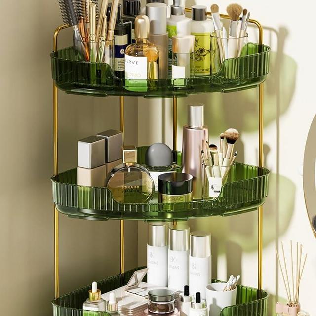 Shario Corner Bathroom Counter Organizer, 3 Tier Bathroom Perfume Organizer Countertop, Makeup Organizer Storage for Vanity, Skin Care, Beauty, Cosmetics. (Gem Green, 3 Tiers)