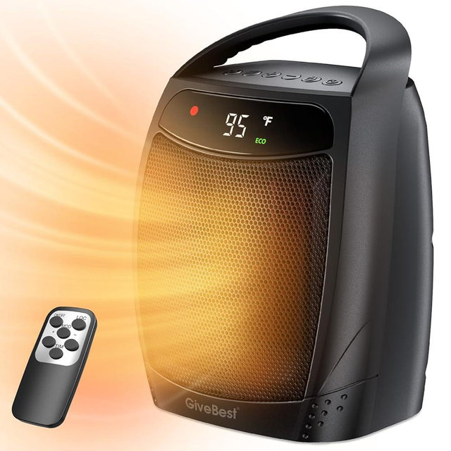 GiveBest Space Heater, 1500W Electric Portable Heaters for Indoor Use, Remote, 4 Mode, Timer, ECO Mode, PTC Ceramic Fast Safety Heat for Bedroom Office Home