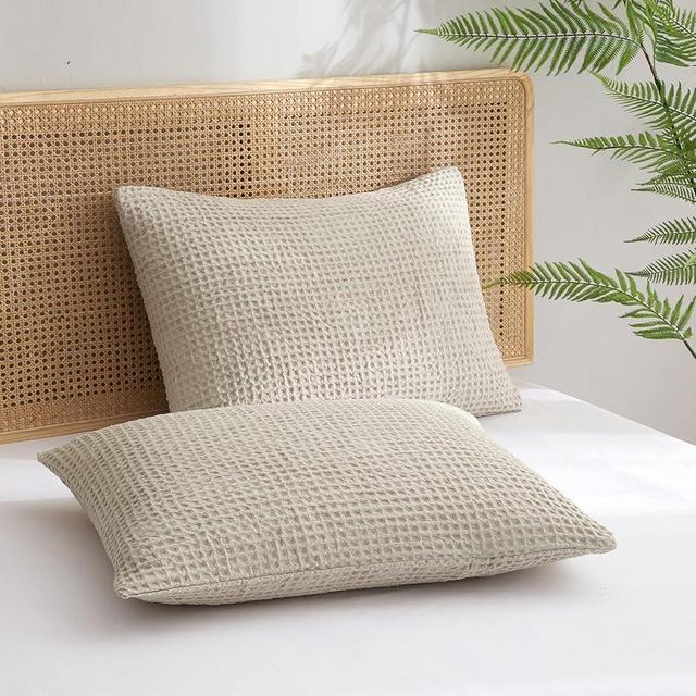 PHF Ultra Soft Waffle Weave Pillowcases King Size 20" x 36" 2 Pack, No Insert, Breathable Skin-Friendly Pillow Shams, Decorative Waffle Weave Pillow Case Covers, Light Khaki/Linen