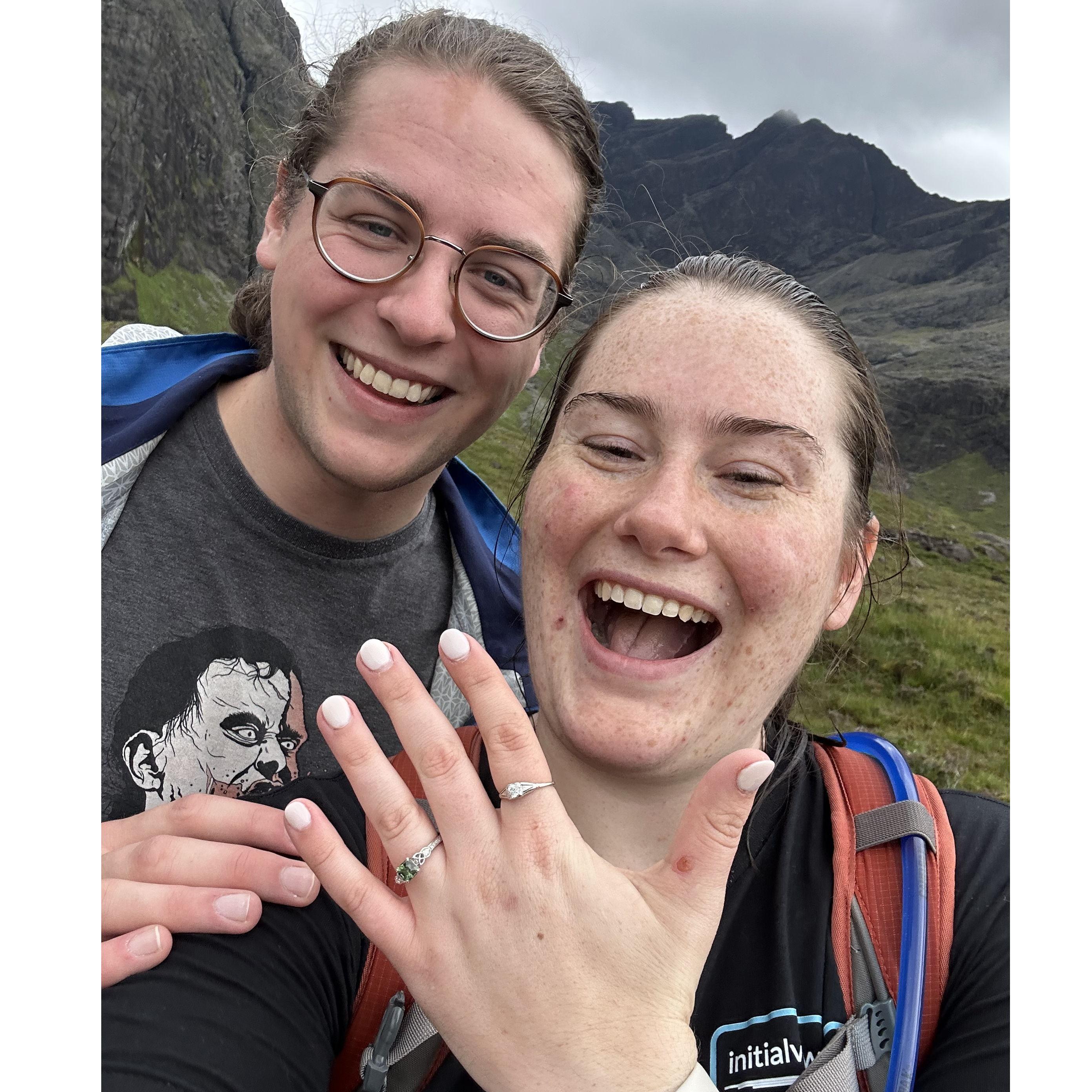 Right after we got engaged, at the Fairy Pools on the Isle of Skye in Scotland!