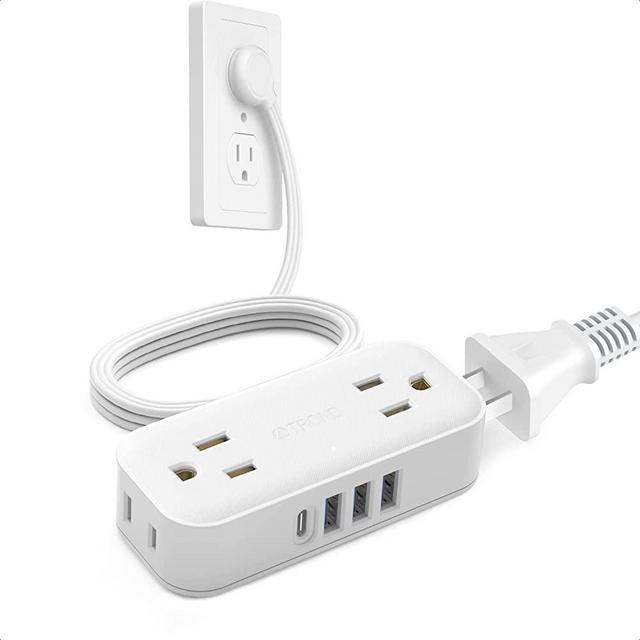 Ultra Flat Plug Power Strip - TROND 5ft Extension Cord, 4 AC Outlets, 3 USB-A Ports, 1 USB-C Charger, Charging Station for Travel Cruise Dorm Room Essentials, Christmas Home Office Accessories