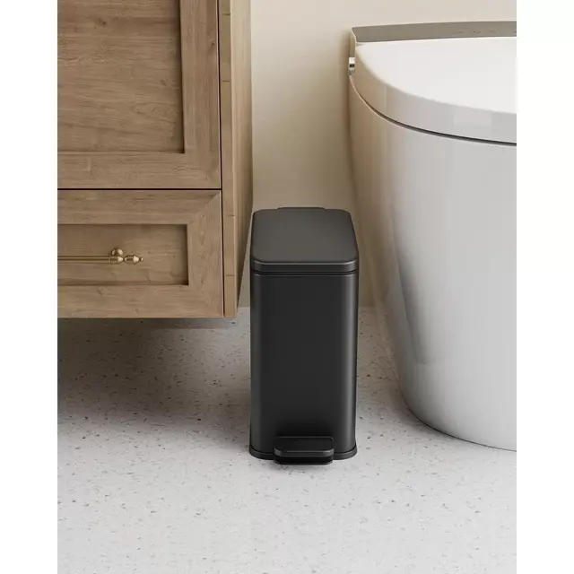 Bathroom Trash Can, 1.3 Gallon Small Trash Bin with Lid, Slim for Small Spaces, Stainless Steel Garbage Can, Soft Close, Black