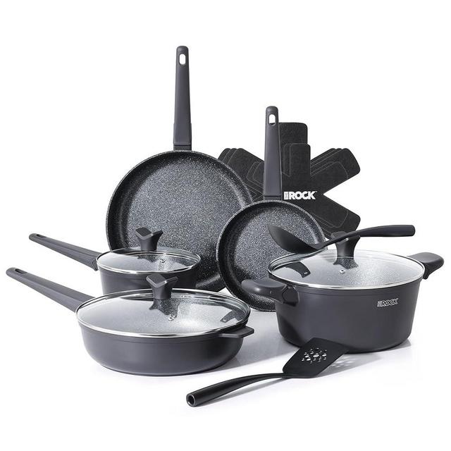 THE ROCK SOHO 15Pcs Cookware Set – Pots and Pans Set Non Stick with ROCK.TEC – Compact for Urban Kitchens, Nothing Sticks, Never Warps, Lasts Longer, Induction & Dishwasher Safe, Black