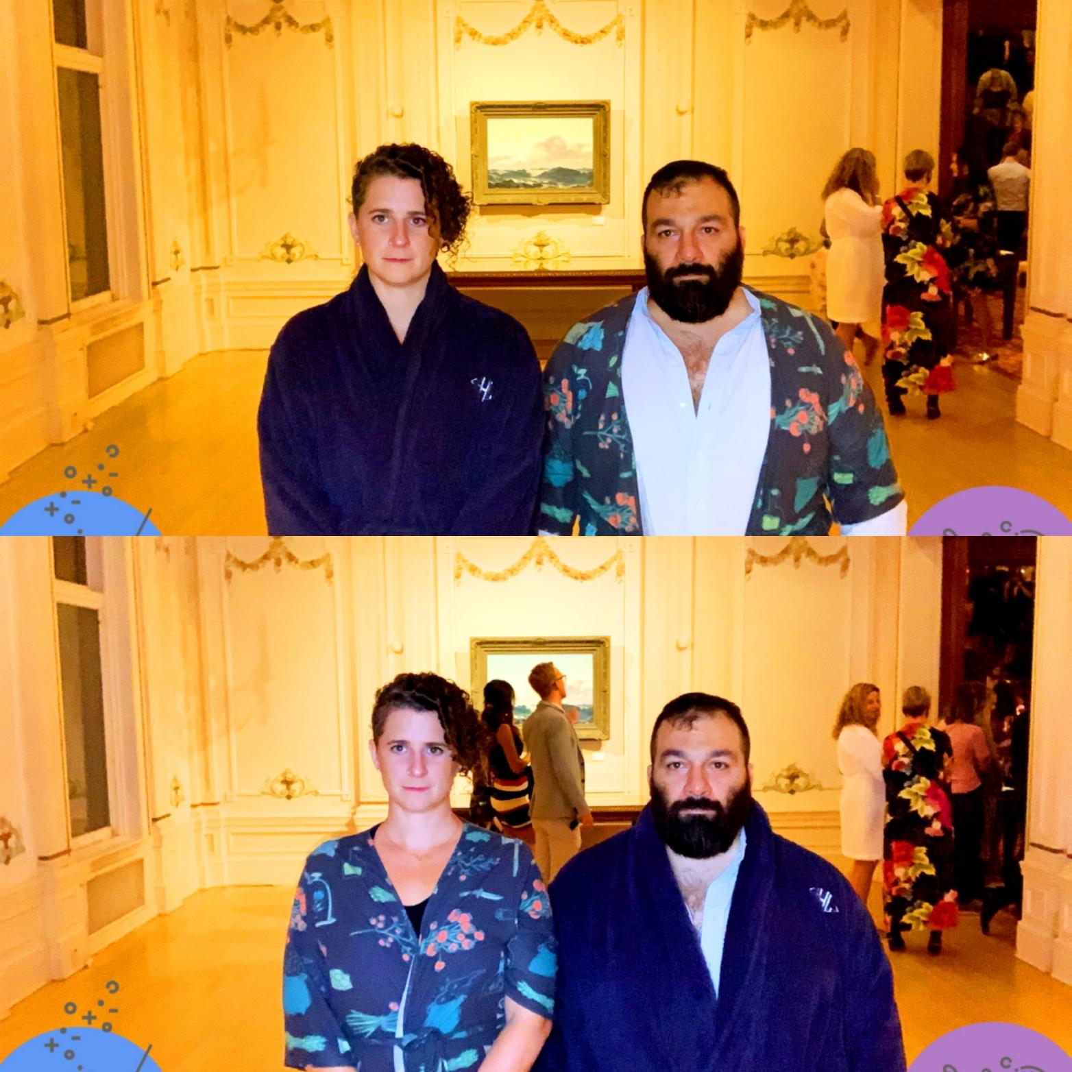 This photo evokes an awkward memory of a clothing swap required in a Moroccan bath house