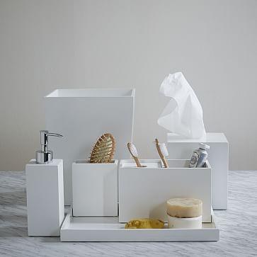 Lacquer Bath Accessories, Soap & Lotion Pumps, Toothbrush Holder, Tray, Tissue Box Cover, Waste Bin, Canister, Set of 6