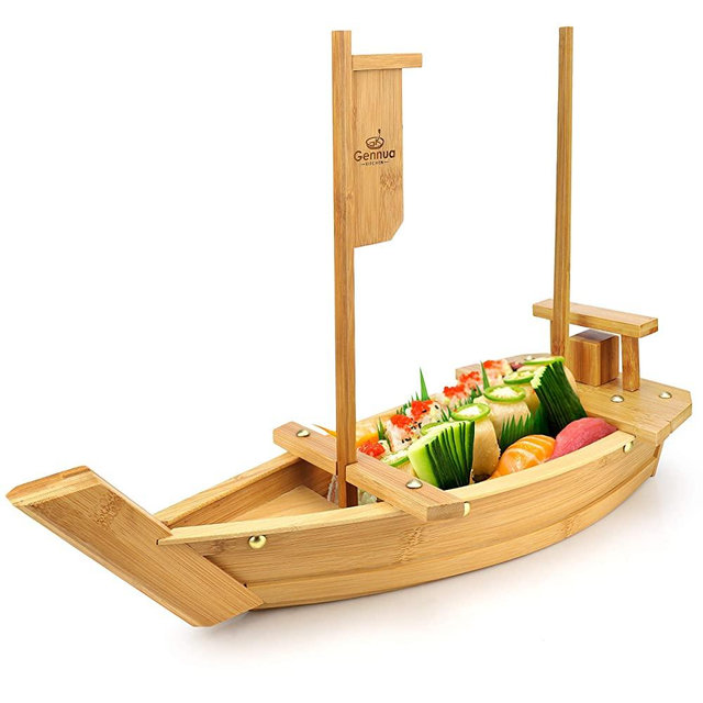 Gennua Kitchen Bamboo Sushi Boat | Large 20 Inch Serving Tray for Sushi, Sashimi, Appetizers & More | All Natural Bamboo Serving Tray for Home & Restaurant Use | 100% Food Safe & Eco Friendly