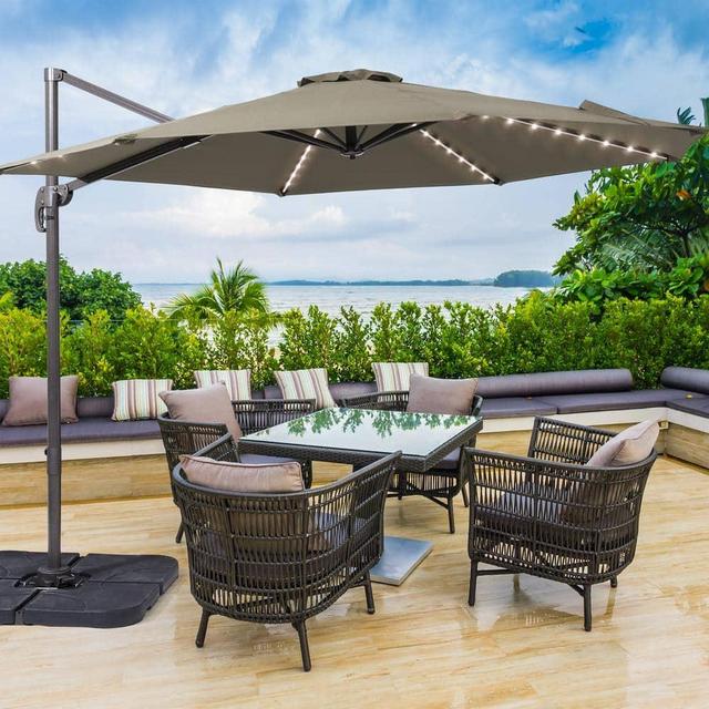 10 ft. Solar LED Cantilever Patio Umbrella (Taupe)