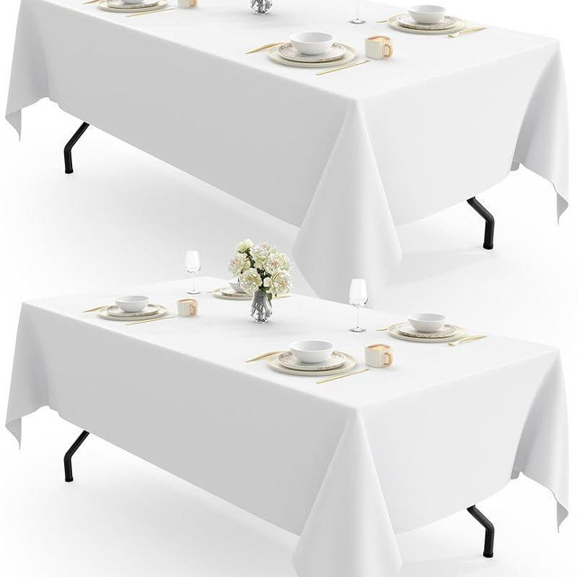 Pureegg Rectangle Table Cloth 60" x 102" – Durable Polyester Tablecloth Offers Reusable & Washable Protection, Ideal for Outdoor Party, Picnic, Wedding, Banquet and Birthday, 2 Pack, White