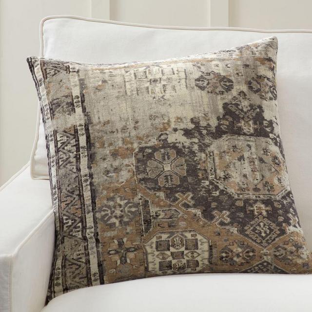 Zayden Printed Velvet Pillow Cover, 22 x 22", Gray Multi