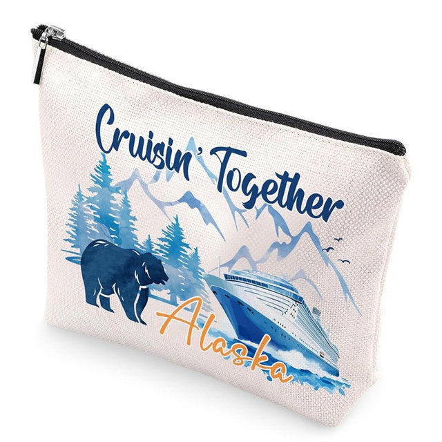 VeloKomo Alaska Gifts Makeup Bag - Portable Waterproof Cruise Travel Souvenir for Women Canvas Cosmetic Bag for Toiletry Make Up Essentials Aesthetic Small Pouch Trip Must Haves Birthday Gift for Girl