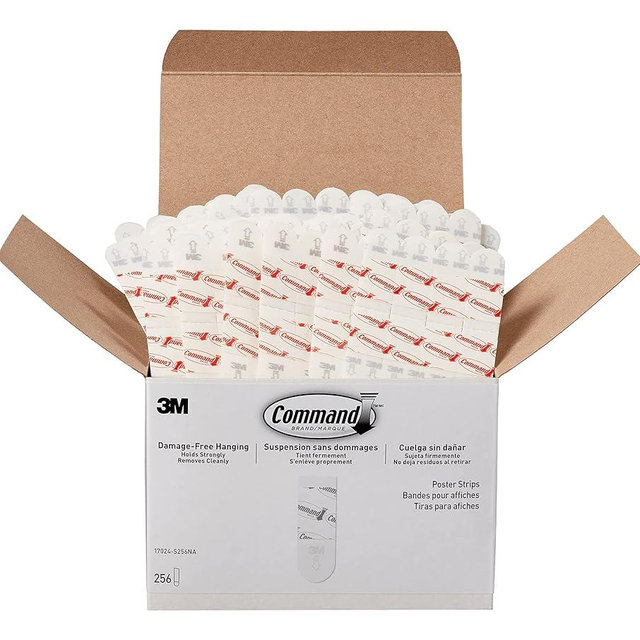 Command Poster Strips, Damage Free Hanging Poster Hangers, No Tools Wall Hanging Strips for Posters, 256 White Command Adhesive Strips