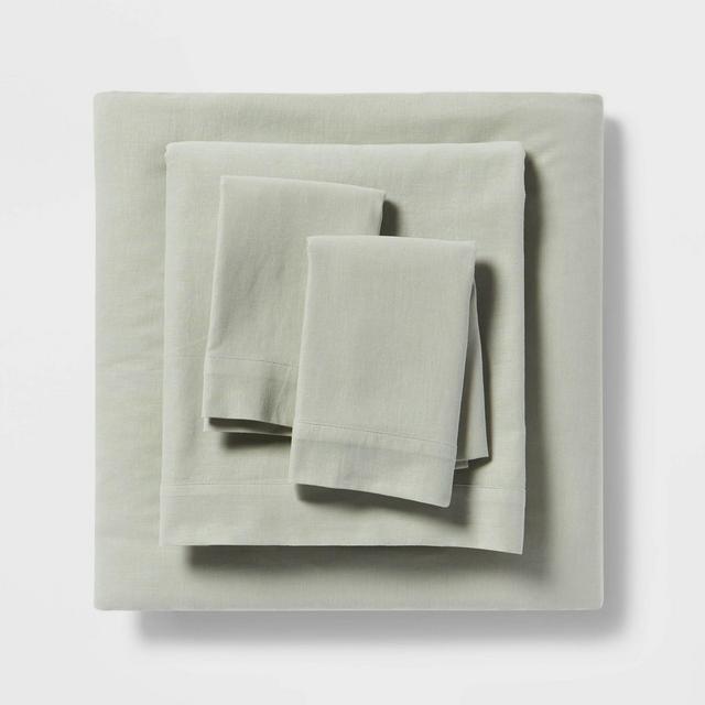 Full Linen Blend Sheet Set Sage Green - Threshold™