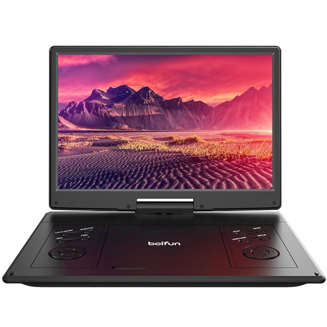 15.7" Portable DVD Player with 14.1" Large HD Screen, 6 Hours Rechargeable Battery, Support USB/SD Card/Sync TV and Multiple Disc Formats, High Volume Speaker, Classic Black, BOIFUN