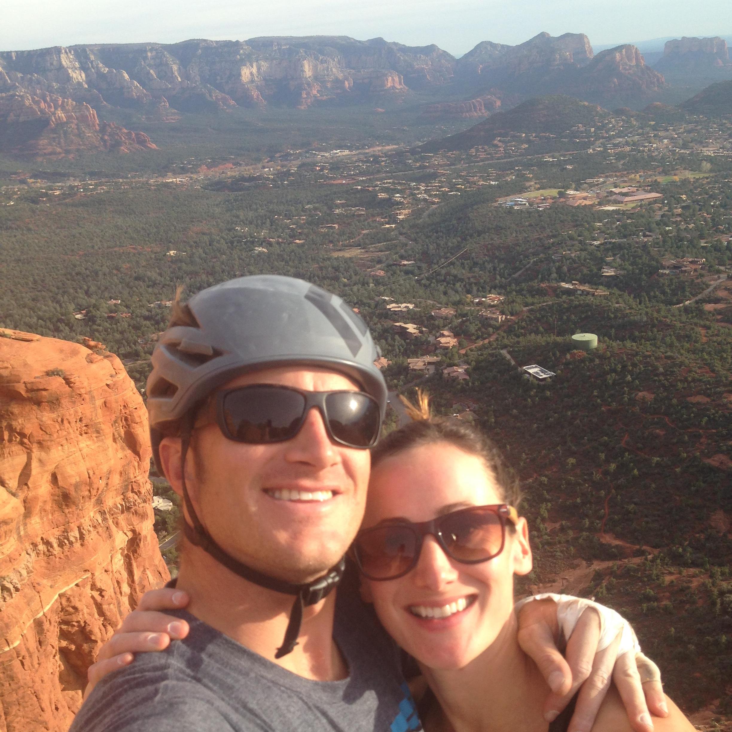At the top of 'Dr. Rubo's Wild Ride.' A tower we love in Sedona, Arizona.