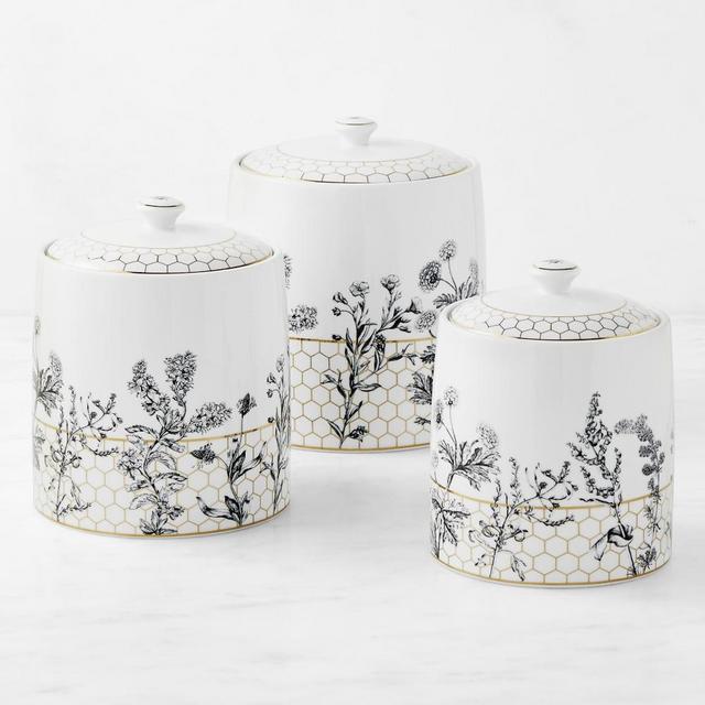 Williams Sonoma Honeycomb Porcelain Canister, Set of 3