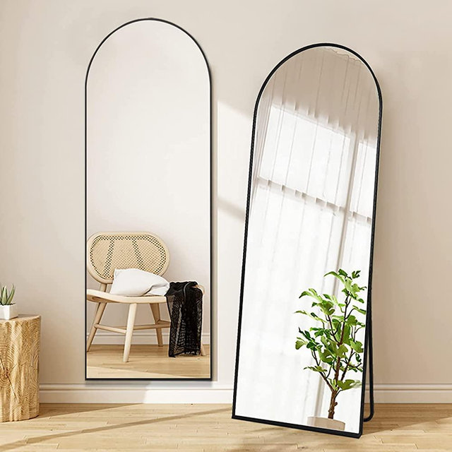 Dewfig Black Metal Arched Full Length Floor Mirror, 65" L*22" W,Floor Length Standing Mirror, Full Body Hanging Mirror, Large Wall Mirror with Aluminum Alloy Frame for Living Room,Bedroom,Black