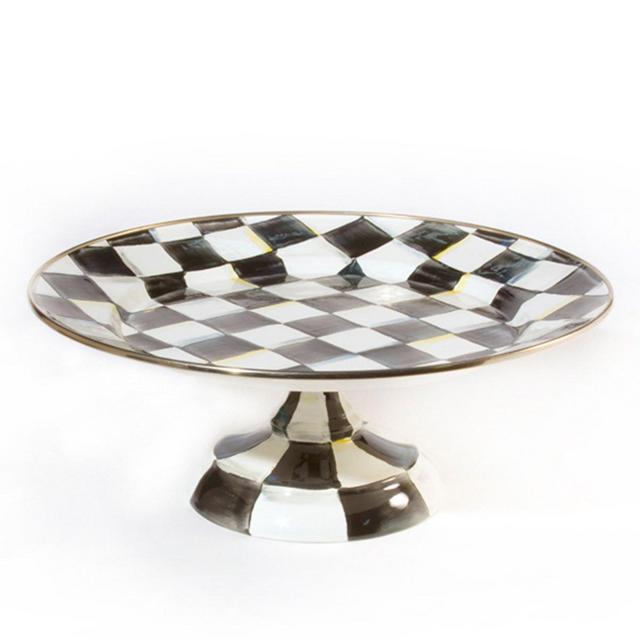 MacKenzie-Childs Courtly Check Enamel Pedestal Platter - Small 12 dia., 4.5 tall.