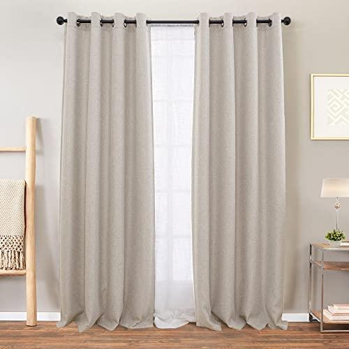 Vangao Room Darkening Curtains for Bedroom Blackout Linen Textured Drapes for Living Room Grommet Top 95 inches 2 Panels Greyish Beige