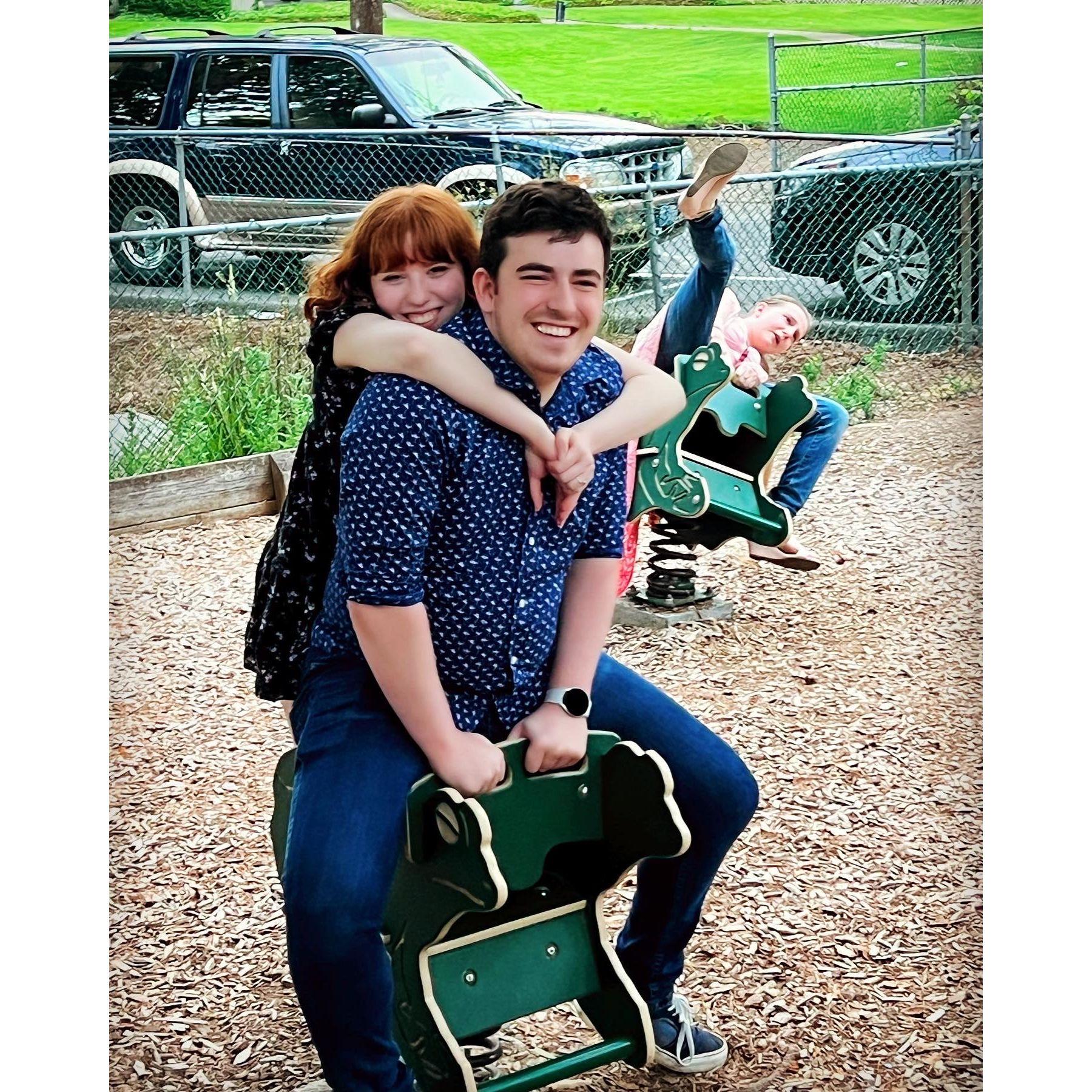 Just a cute pic with our official 3rd wheel ❤︎ (See Kelsey on our Wedding Party page)