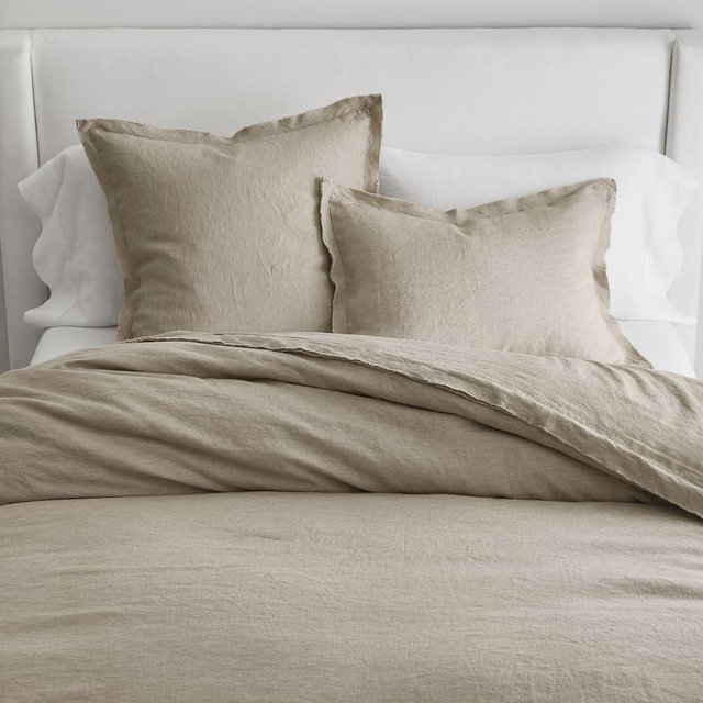 Dark Flax Belgian Flax Linen Double Flange Duvet Cover, King/Cal. King