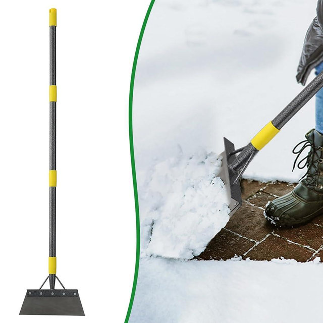 Garden Shovel: Heavy Duty Ice Scraper with Metal Flat Head, Multifunctional 60in Long Handle Floor Scraper for Breaking Removing Hard Ice on Driveway Walkway Road