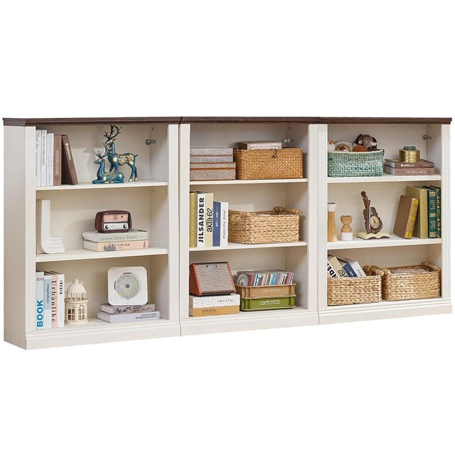 RWYHG 43" White Tall Bookshelf Set of 3,3-Tier Thick Wooden Book Shelf with Adjustable Shelves,Free Standing Farmhouse Bookcase with Open Display Storage,Floor Vintage Bookshelves for Living Room