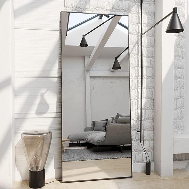 GLSLAND 76"x34" Black Full Length Mirror Standing Hanging or Leaning Against Wall Large Full Body Mirror Rectangle Bedroom Floor Dressing Aluminum Alloy Thin Frame