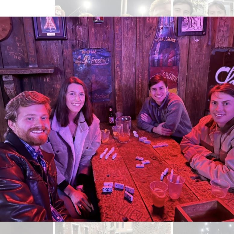 February 2023: Riley and Clinton hung out with Europe trip friends at the Dixie Chicken in College Station.