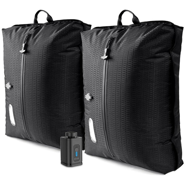 Travel Vacuum Bags with Pump–Electric Wireless Air Pump, Carry-on Size Vacuum bags for Travel, Double Layer for Luggage with IP67 Waterproof (2PC+Pump)