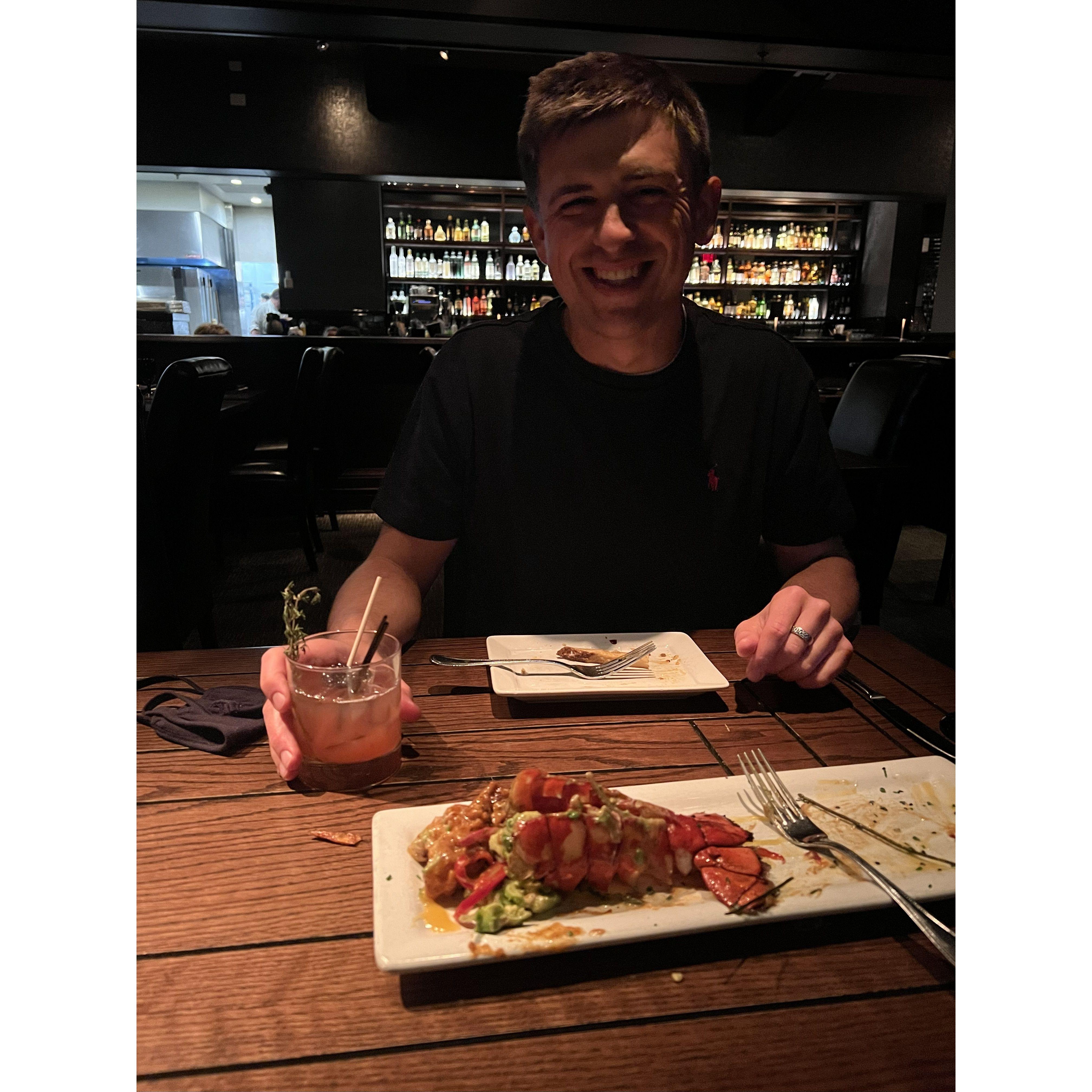 2022 - one of many dates to our favorite date-night spots (Eno Vino). Not pictured: the "Golden Bachelor" contestant we met at the bar/ shared fries with.