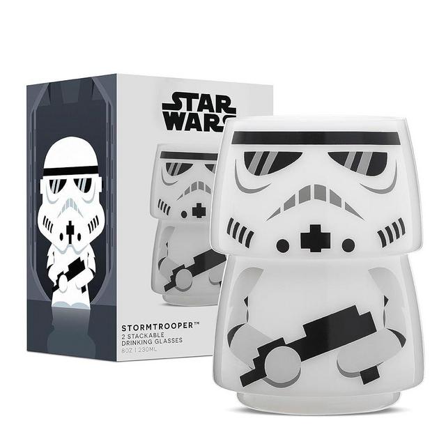 JoyJolt Character Stackable Star Wars Drinking Glasses. 8oz Stormtrooper Glass Set of 2 with Head and Body! Fun Glass Tumblers, Star Wars Glassware and Star Wars Merchandise for Bar or Kitchen.