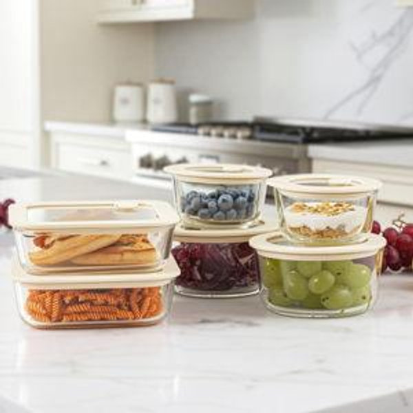 Urban Green Glass Food Container Set, 6 Pack, Round & Square