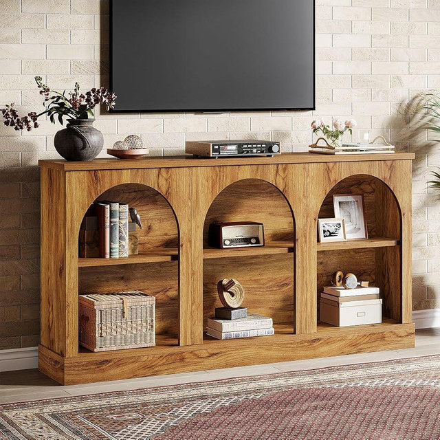Tribesigns TV Consoles with Storage Cabinets, Television Stand for 55/60/65 Inch TV, Farmhouse Media Entertainment Center Stand for Living Room, Natural Wood