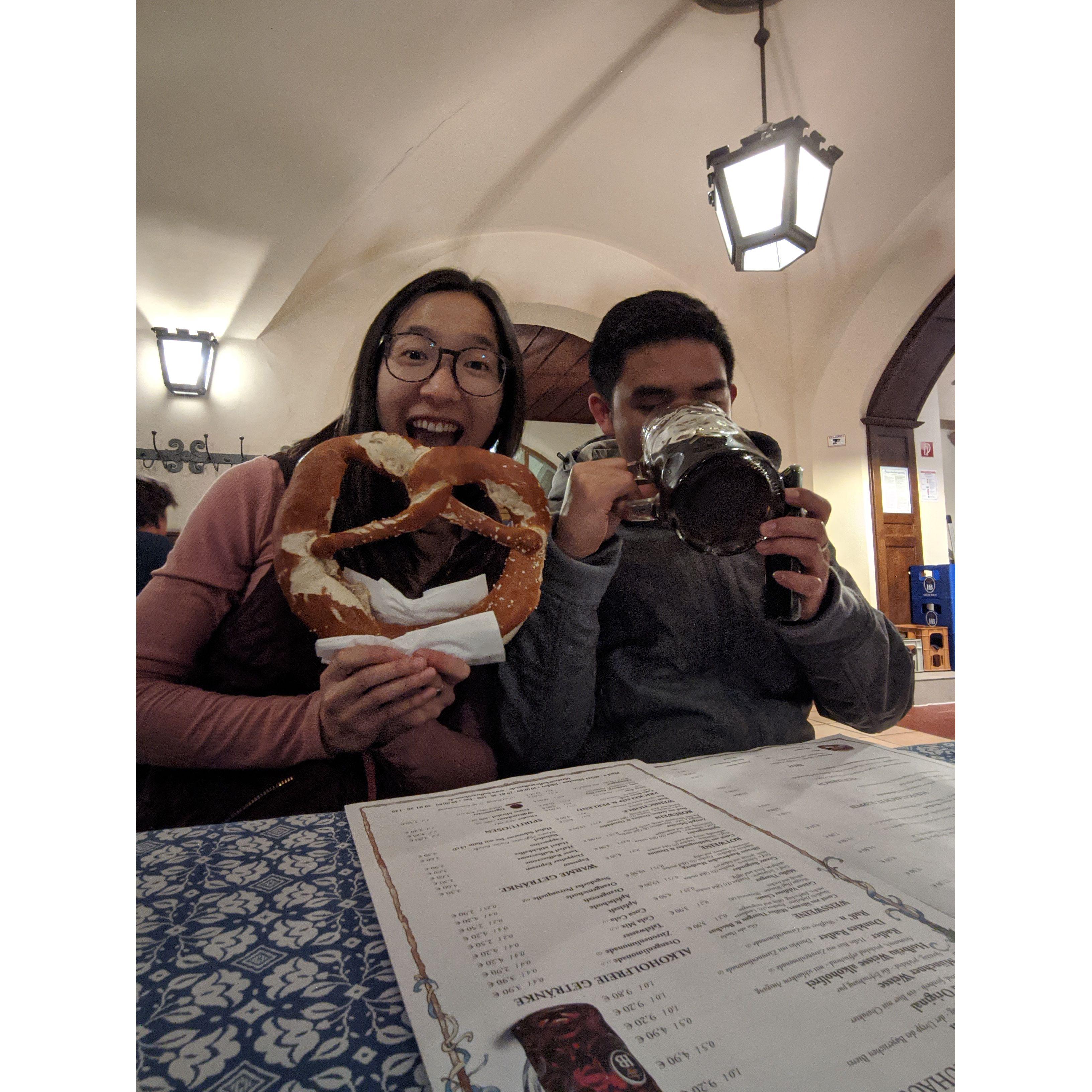 Munich, Germany 2019. Pretzels the size of your face, beers only available in liters. Amazing.