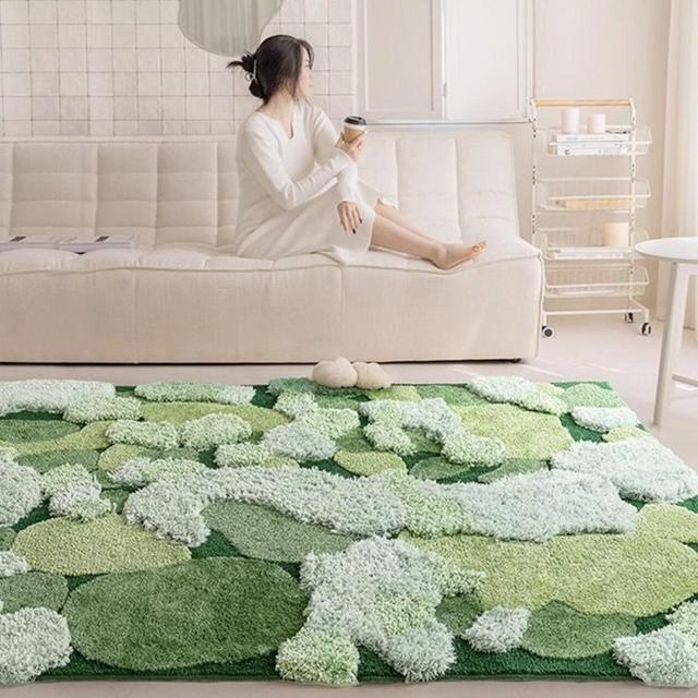 Designer | Natural Green Moss Forest Series Abstract Rug, Small Area Rug, Bedroom Rug, Art Rug, Modern Rug, Living Room Rug, Tufted Rug