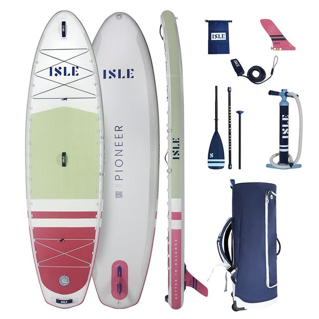 ISLE Pioneer Inflatable Stand Up Paddle Board, Incl. Coil Leash, Touring Fin, Travel Backpack, Hand Pump, Paddle - Beginner Friendly SUP - max. 285 lbs - 10’6’’ Inflatable Paddle Boards for Adults