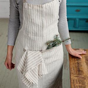 Linen woman apron. Stone washed linen apron. Striped natural and off white. Linen full apron. Long apron. Natural apron. Traditional apron