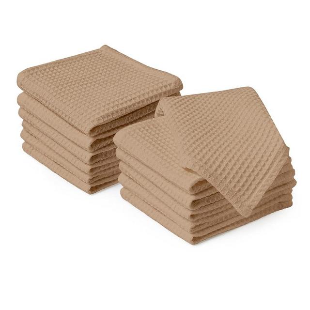 Encasa XO Quick Drying Kitchen Dish Towels Pack of 12 - Cotton - 12x12 in | Ultra Soft & Highly Absorbent Kitchen Hand Dish Cloths for Dishes & Wiping Down Countertops, Appliances and Spills - Beige