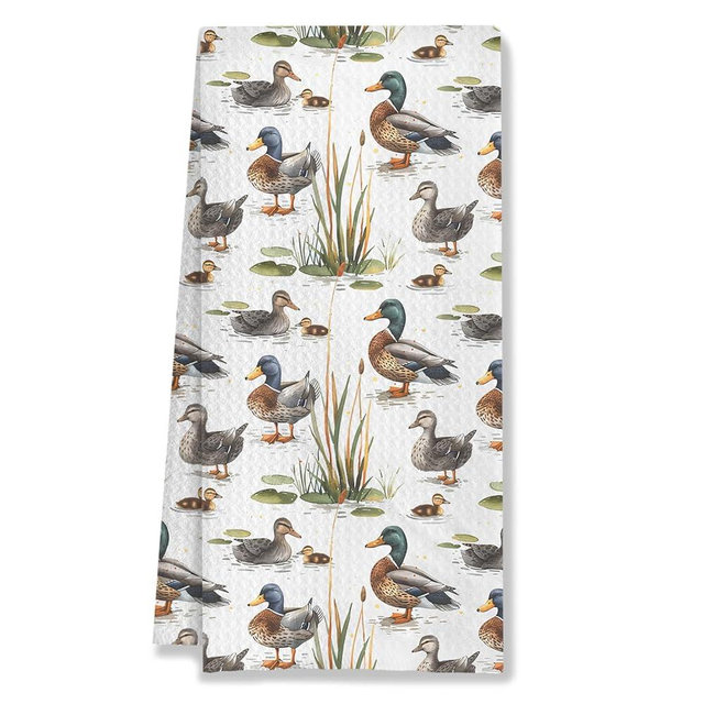 HUGANE Rustic Botanical Mallard Duck Kitchen Towels, Duck Lover Gifts Decorative Hand Towels for Bathroom, Farm Animal Decor Dish Tea Towels for Kitchen Decor, 16x24 Inches