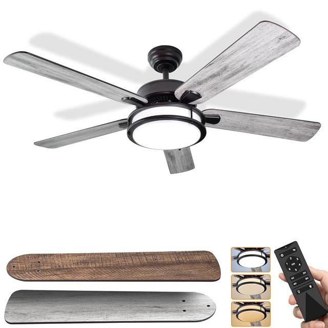 ELEKICO 52 Inch Ceiling Fans With Lights, Fandelier Ceiling Fan With Remote Control, Indoor Outdoor Modern Flush Mount Wood Ceiling Fan With Light Timing Function For Living Room Bedroom Kitchen