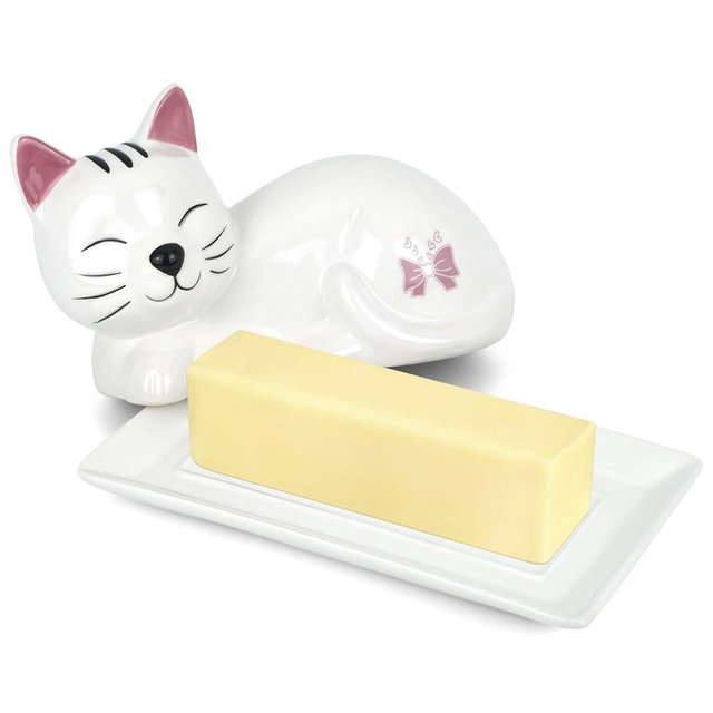 Cat Butter Dish with Lid - Cute Butter Dish - Butter Tray - Butter Crock - Butter Keeper to Leave on Counter - Ceramic Butter Dish - Cat Lover