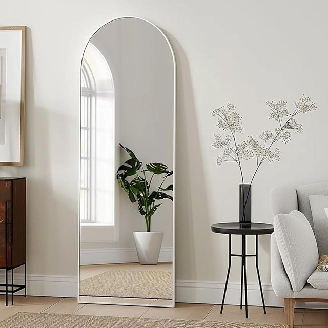 Dewfig Arched White Full Length Mirror, 57"X20", Large Floor Mirror with Stand, Full Body Mirror Standing Mirror for Leaning or Hanging Bedroom, Living Room,Dressing Room, Aluminum Alloy Frame, White