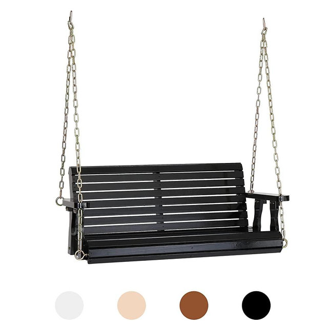 VINGLI Heavy Duty 880 LBS Patio Wooden Porch Swing, Upgraded Outdoor Swing Chair Bench with Chains, Finished Hanging Bench for Garden, Courtyard, Lawn & Balcony (4 FT, Black)