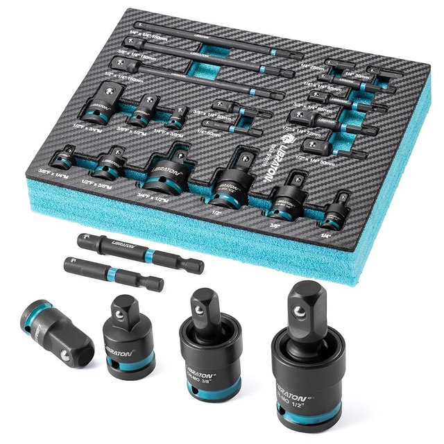 LIBRATON 20PCS Socket Adapter and Reducer Set, Impact Socket Adapters, Includes Cr-V Reducers, Cr-Mo Universal Joints, Cr-V Socket Adapter Extension, XPE Foam, for Automotive Repair DIY Project